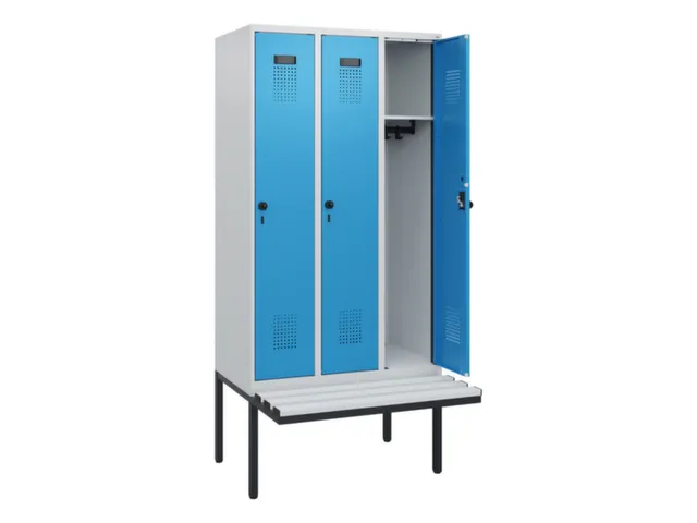locker met bank,HxBxD 1950x900x815mm,3vak,vak B 300mm,draaigrendel