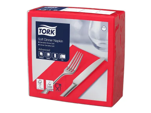 Tork 477620 Soft Dinnerservet Advanced Rood 39x39cm 1/8 vouw