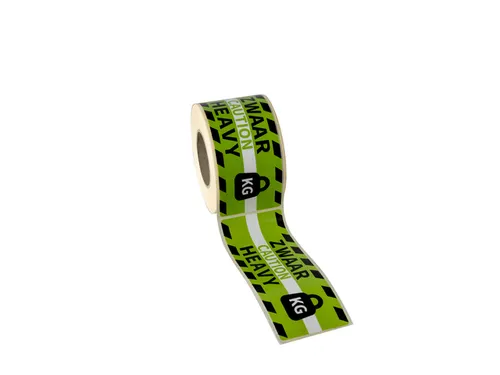 Gevaaretiket Raadhuis 46x125mm rol 250 stuks Heavy caution EN/NL groen