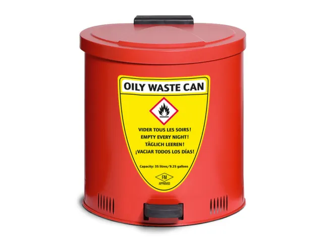 afvalbak voor poetsdoeken,staal,35l,HxBxD 490x440x450mm,m. pedaal,rood