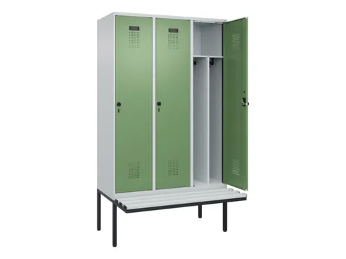 locker met bank,voor scheiding van kleding,HxBxD 2120x1200x815mm,3vak