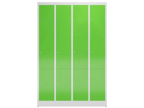 Lockerkast 1800x1185x500mm 4x3 vakken cilinderslot, sokkel, RAL6018