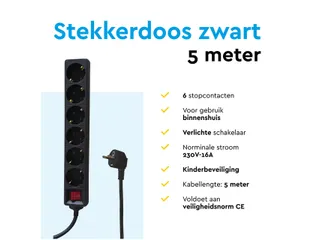 Stekkerdoos BRASQ 6 voudig 5 meter zwart - 6