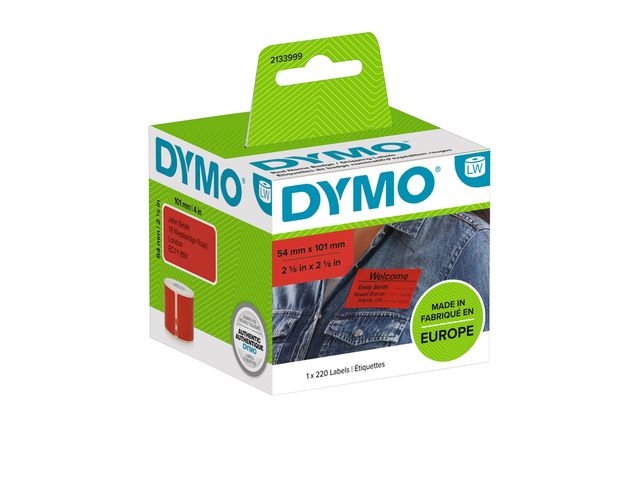 Etiket Dymo 2133399 labelwriter 54x101mm badgelabel zwart/rood 220stuk | DymoEtiket.nl