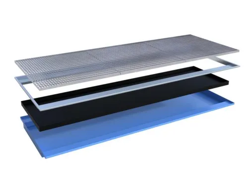 ophangbak,opvangvol. 200l,HxBxD 110x3250x1265/915mm,m. PE-element