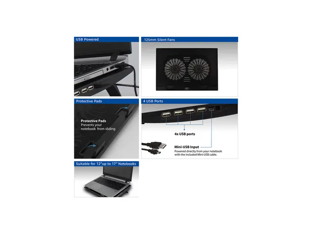 Laptopstandaard ACT 2 standen met ventilator 4-p hub