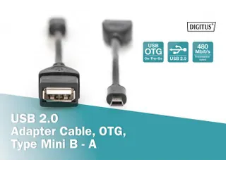 USB 2.0-adapterkabel OTG type mini B - A St/Bu 0,2m USB 2.0-compatibel - 7
