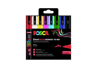 Paintmarker Uni POSCA PC-5BR brushpunt M assorti 8st - 1