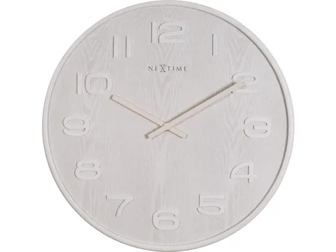 Wandklok Nextime dia. 53 x 3 cm, hout, wit, 'Wood Wood Big'