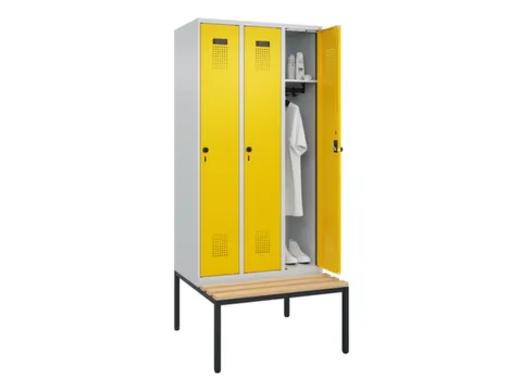 locker met bank,HxBxD 2120x900x815mm,3vak,vak B 300mm,draaigrendel