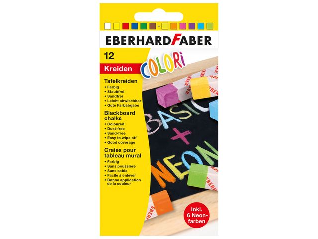 Bordkrijt Eberhard Faber vierkant ass. 12st. neon en standaard kleuren | SchoolbordenShop.nl