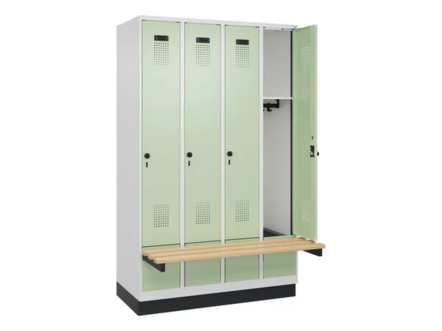 locker met bank,HxBxD 1950x1200x815mm,4vak,vak B 300mm,draaigrendel