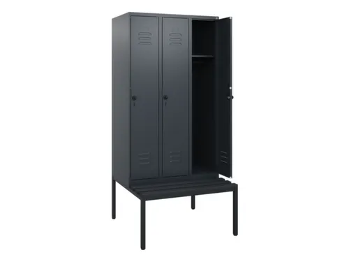 locker met bank,HxBxD 1950x900x815mm,3vak,vak B 300mm,draaigrendel