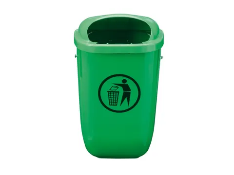 afvalbak,v. buiten,50l,HxBxD 745x404x248mm,romp PE groen,wand/paal