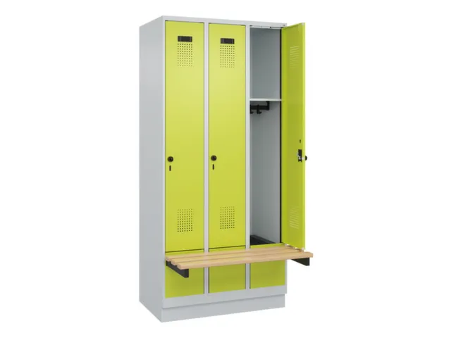 locker met bank,HxBxD 1950x900x815mm,3vak,vak B 300mm,draaigrendel
