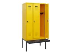 locker met bank,HxBxD 1950x900x815mm,3vak,vak B 300mm,draaigrendel