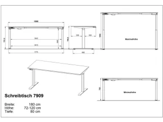 Elektrisch ihv bureau,HxBxD 720-1200x1800x800mm,blad wit - 5