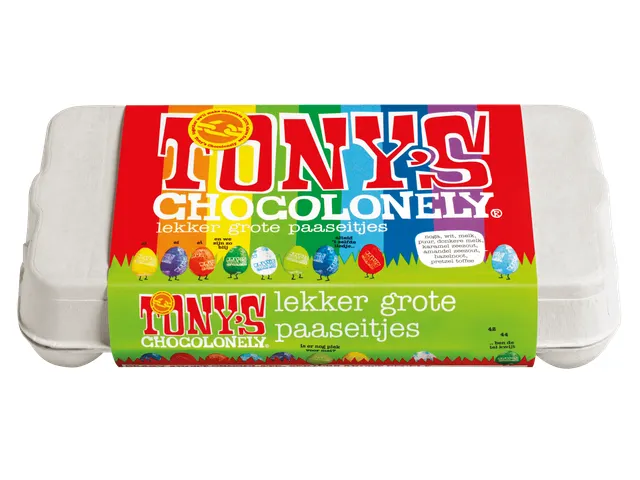 Chocolade Tony's Chocolonely paaseitjes doos mix groot 18 stuks