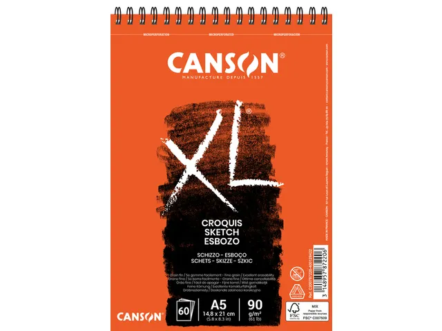 Schetsblok Canson XL A5 60 vel 90gr spiraal