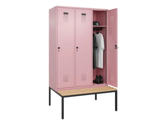 locker met bank,HxBxD 2120x1200x815mm,3vak,vak B 400mm,draaigrendel
