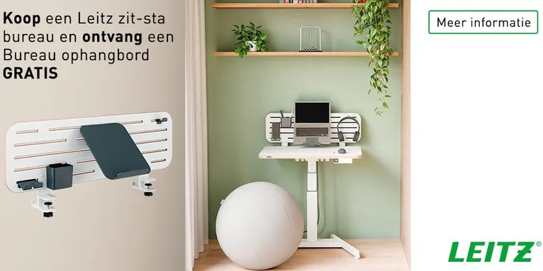 Gratis bureau ophangbord bij aankoop Leitz Zit-sta bureau
