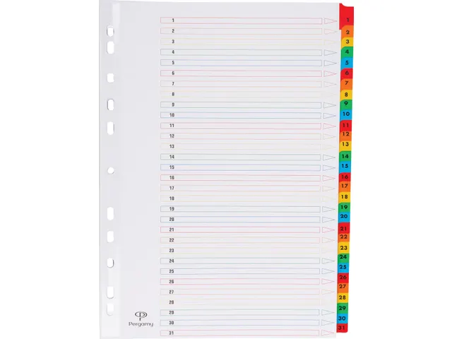 Tabblad Karton A4 Assorti 31-delig 1-31 11-gaats