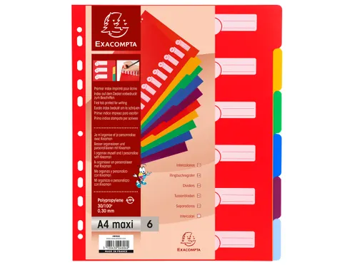 Tabbladen PP opaak A4+ 6 tabs ass