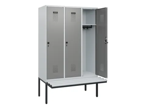 locker met bank,HxBxD 1950x1200x815mm,3vak,vak B 400mm,draaigrendel