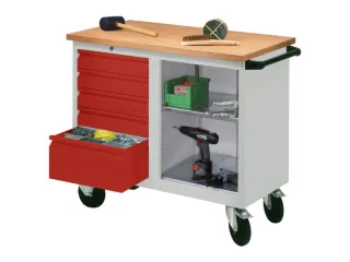 Werkplaatswagen 5 Laden 400kg Staalplaat Ral7035 Front Ral3000 - 2