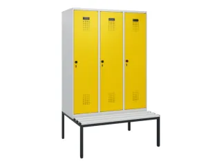 locker met bank,HxBxD 1950x1200x815mm,3vak,vak B 400mm,draaigrendel - 2