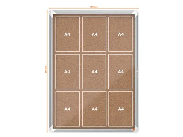 binnenvitrine met draaideur, kurk, ft 9 x A4