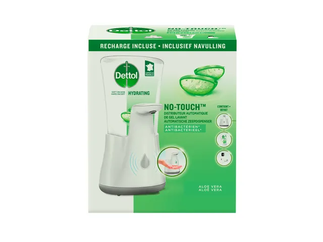 Distributeur savon mains Dettol Hydrating No Touch Kit avec savon 250m