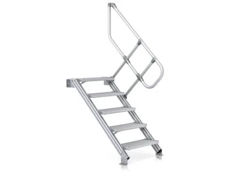 industriële trap,bordes H 1,07m,5treden,trede D 225mm,45° helling