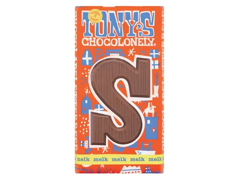 Tony's Chocolonely Melk Chocoladeletter S 180 Gram