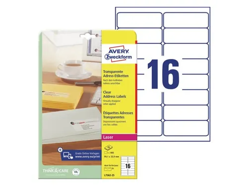 Etiket Avery L7562-25 99.1x33.9mm Transparant 400st