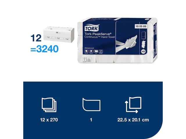 Tork 100589 PeakServe Continu Handdoek Advanced H5 1-laags 12x270 vel