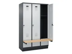 locker met bank,HxBxD 1950x1200x815mm,3vak,vak B 400mm,draaigrendel