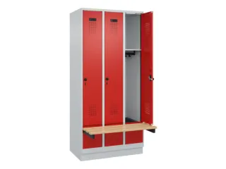 locker met bank,HxBxD 1950x900x815mm,3vak,vak B 300mm,draaigrendel - 1