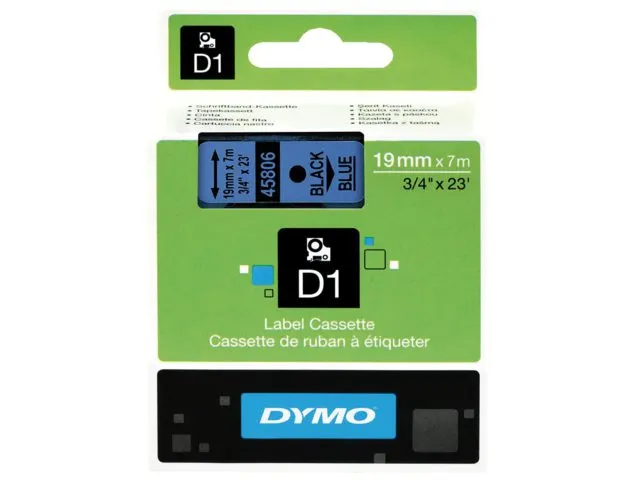 Labeltape Dymo 45806 D1 S720860 19mmx7m zwart op blauw