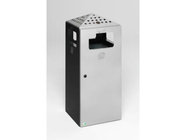 Combi-Asbak 80 Liter Ral7021 Deksel/Deur Zilverkleurig Staal