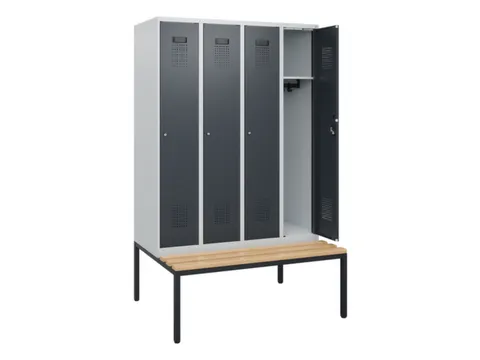 locker met bank,HxBxD 1950x1200x815mm,4vak,vak B 300mm,cilinderslot