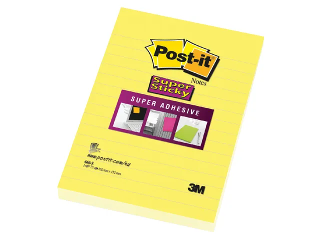 Memoblok 3M Post-it 660 Super Sticky 102x152 geel met lijn