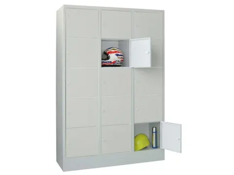lockerkast,HxBxD 1850x1200x500mm,3x5vakken,RAL7035,front RAL5010