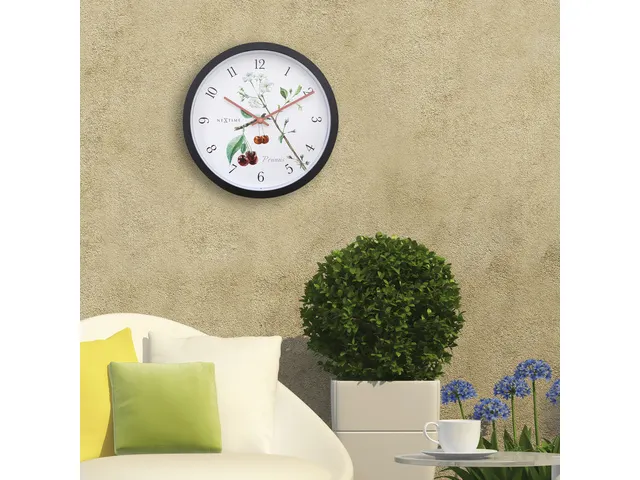 Buitenklok Nextime dia 30.5cm Prunus cijfers, zwarte rand witte wijzer