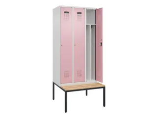 locker met bank,voor scheiding van kleding,HxBxD 2120x900x815mm,3vak - 1