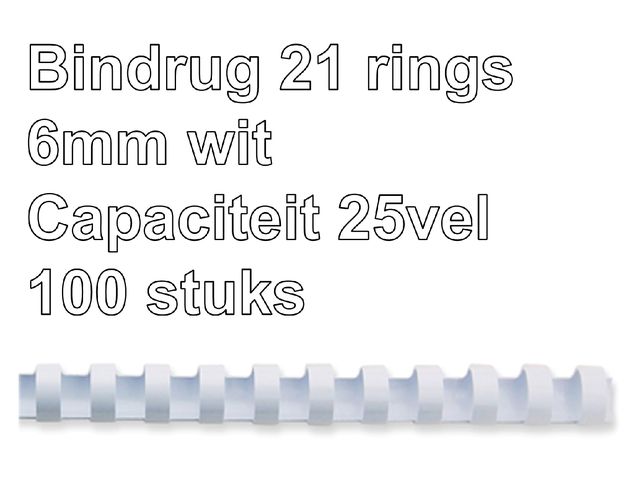 Bindrug Fellowes 6mm 21-rings A4 wit 100stuks | FellowesInbindmachine.nl