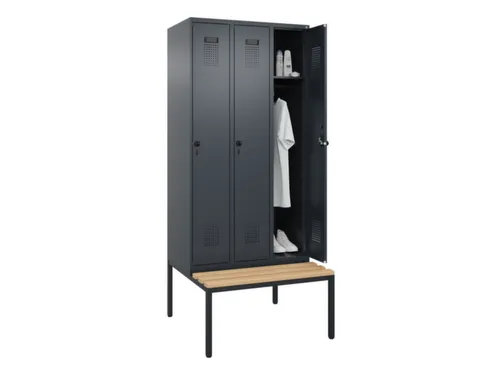 locker met bank,HxBxD 2120x900x815mm,3vak,vak B 300mm,draaigrendel