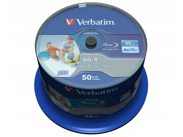 Verbatim Blue Ray Dvd 25Gb 6X 50 Stuks Cb Worm 43812 Cake Box Inkjet P