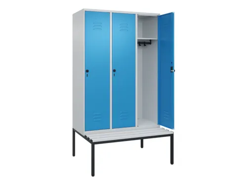 locker met bank,HxBxD 2120x1200x815mm,3vak,vak B 400mm,draaigrendel
