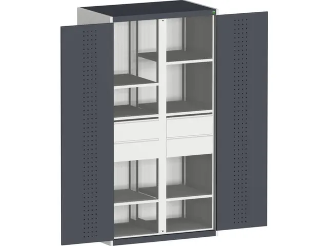 kast met geperforeerde platen,HxBxD 2000x1300x650mm,4xStalen bodem